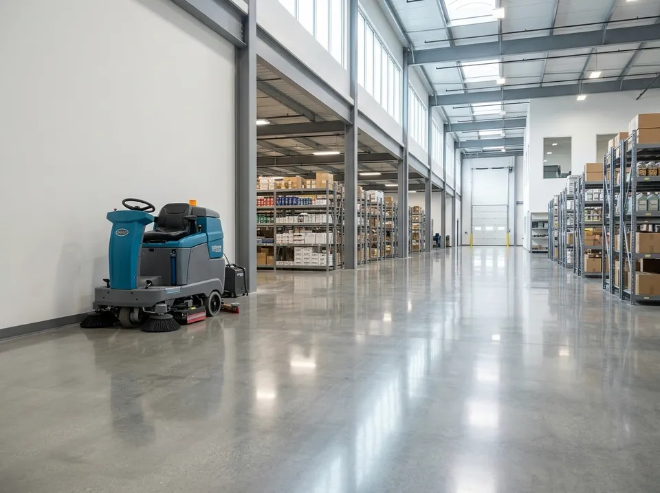 Gewerbehalle mit frisch gereinigtem Boden